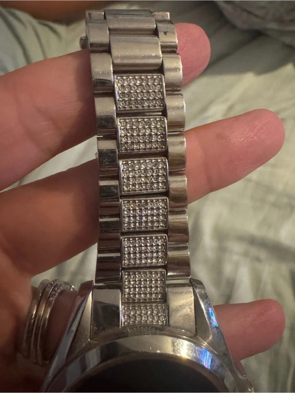 Michael Kors Silver Tone Crystal-Link Smartwatch with Blue Display